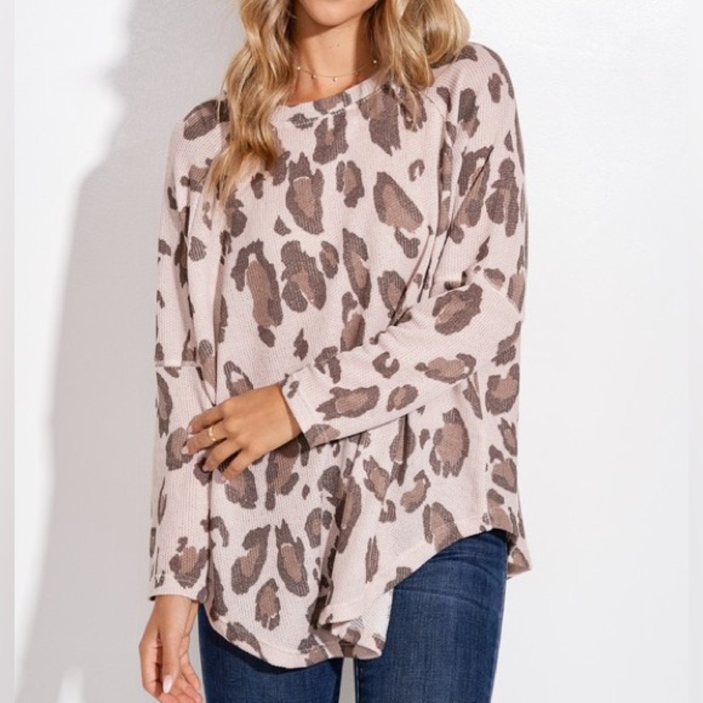 Taupe Leopard Waffle Knit Top